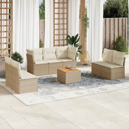 vidaXL Juego de sofás de jardín con cojines beige 8 pzas ratán PE