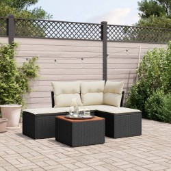 vidaXL Set de muebles de jardín 5 pzas y cojines ratán sintético negro