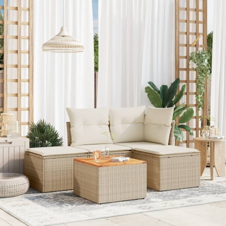 vidaXL Juego de sofás jardín con cojines 5 pzas ratán sintético beige
