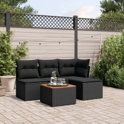 vidaXL Set de muebles de jardín 5 pzas y cojines ratán sintético negro