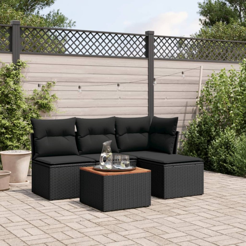 vidaXL Set de muebles de jardín 5 pzas y cojines ratán sintético negro vidaXL Set de muebles de jardín 5 pzas y cojines ratán sintético negro
