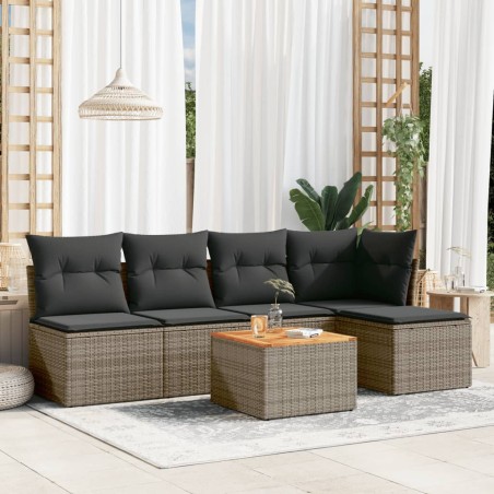 vidaXL Set de muebles de jardín 6 pzas y cojines ratán sintético gris
