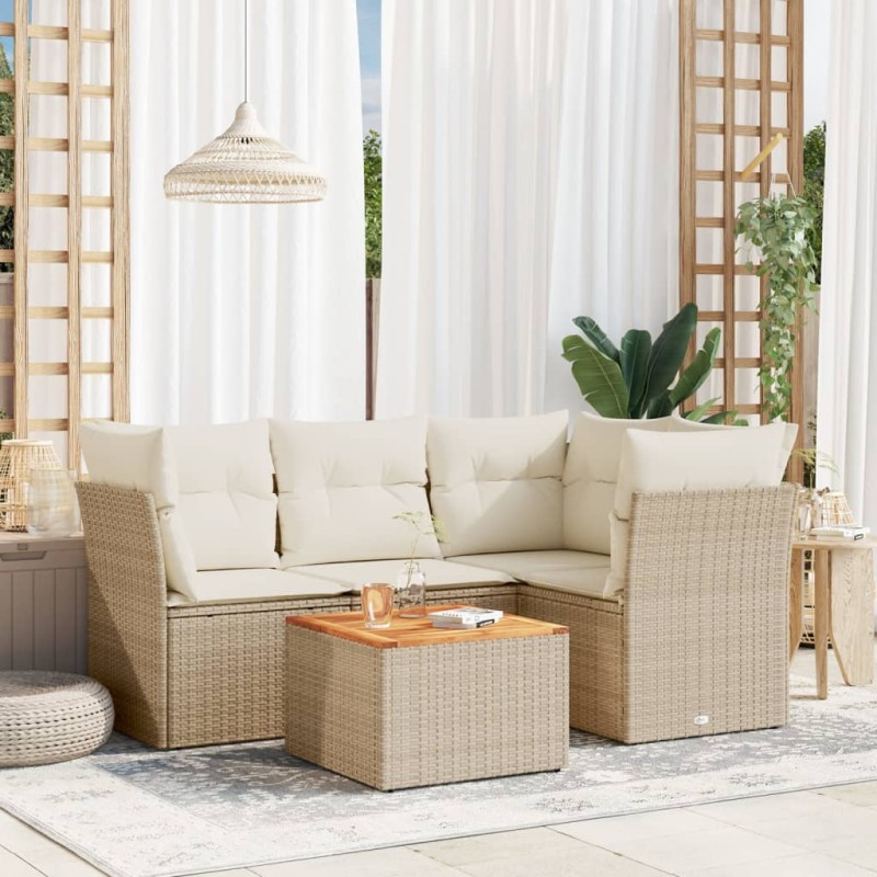 vidaXL Juego de sofás jardín con cojines 5 pzas ratán sintético beige