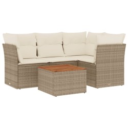 vidaXL Juego de sofás jardín con cojines 5 pzas ratán sintético beige