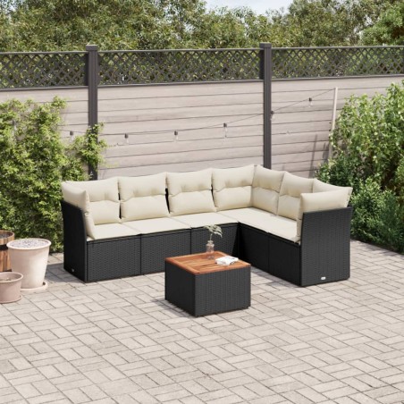 vidaXL Set de comedor de jardín 7 pzas y cojines ratán sintético negro