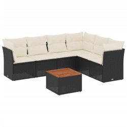 vidaXL Set de comedor de jardín 7 pzas y cojines ratán sintético negro