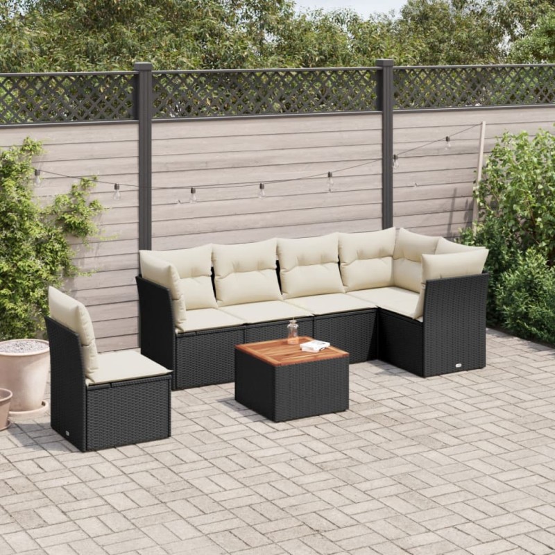 vidaXL Set de comedor de jardín 7 pzas y cojines ratán sintético negro vidaXL Set de comedor de jardín 7 pzas y cojines ratán sintético negro