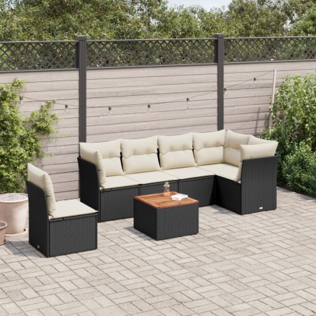 vidaXL Set de comedor de jardín 7 pzas y cojines ratán sintético negro
