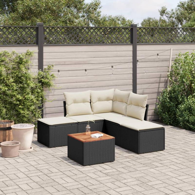 vidaXL Set de sofás de jardín 6 piezas y cojines ratán sintético negro vidaXL Set de sofás de jardín 6 piezas y cojines ratán sintético negro