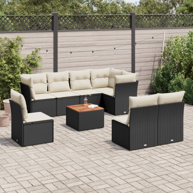 vidaXL Set de sofás de jardín 8 piezas y cojines ratán sintético negro vidaXL Set de sofás de jardín 8 piezas y cojines ratán sintético negro