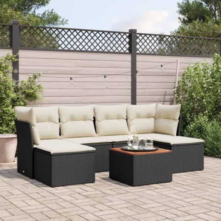 vidaXL Set de comedor de jardín 7 pzas y cojines ratán sintético negro