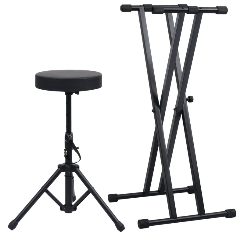 vidaXL Set de soporte para teclado con doble refuerzo y taburete negro vidaXL Set de soporte para teclado con doble refuerzo y taburete negro