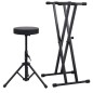 vidaXL Set de soporte para teclado con doble refuerzo y taburete negro vidaXL Set de soporte para teclado con doble refuerzo y taburete negro