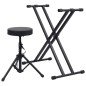 vidaXL Set de soporte para teclado con doble refuerzo y taburete negro vidaXL Set de soporte para teclado con doble refuerzo y taburete negro
