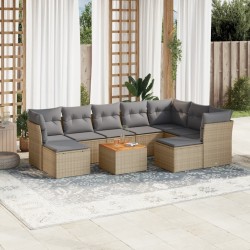 vidaXL Juego de sofás jardín con cojines beige 10 pzas ratán sintético