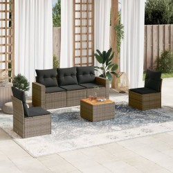 vidaXL Set de muebles de jardín 6 pzas y cojines ratán sintético gris