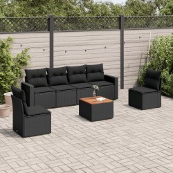 vidaXL Set de comedor de jardín 7 pzas y cojines ratán sintético negro