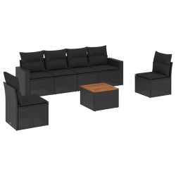 vidaXL Set de comedor de jardín 7 pzas y cojines ratán sintético negro