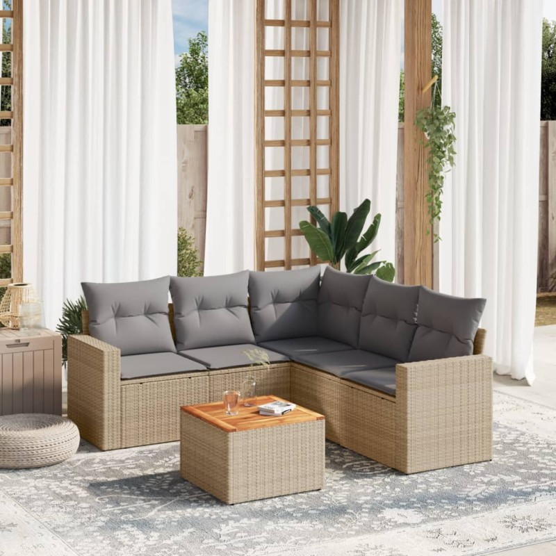 vidaXL Juego de sofás jardín con cojines 6 pzas ratán sintético beige