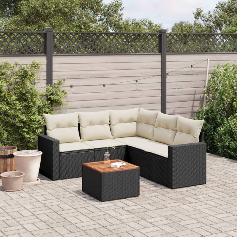vidaXL Set de sofás de jardín 6 piezas y cojines ratán sintético negro vidaXL Set de sofás de jardín 6 piezas y cojines ratán sintético negro