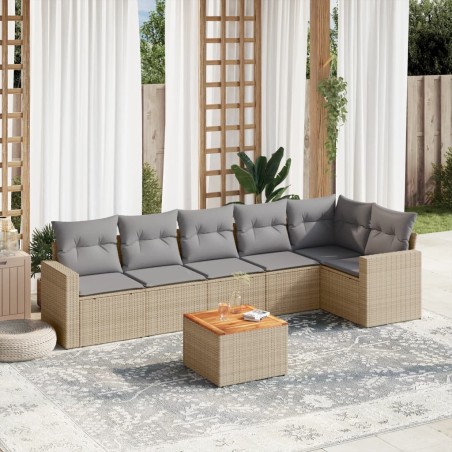 vidaXL Set sofás de jardín 7 piezas y cojines ratán sintético beige