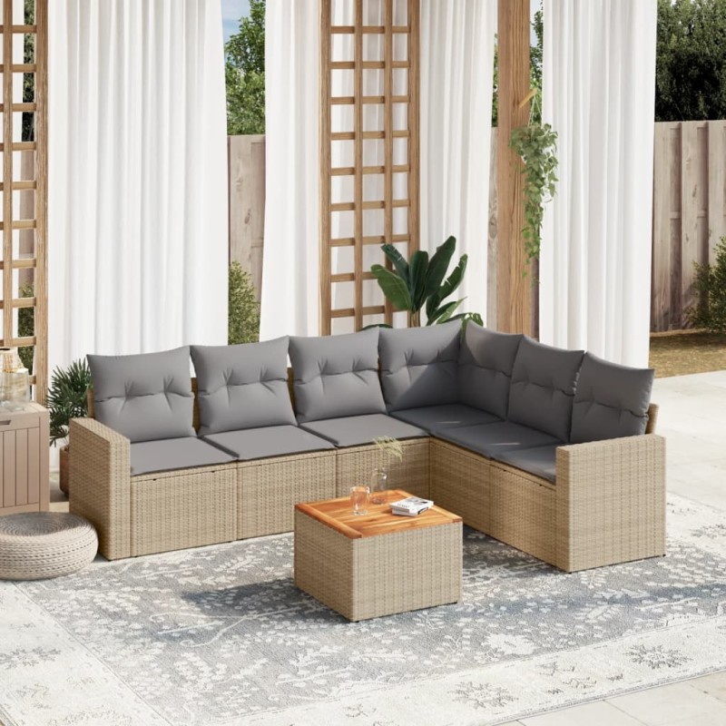 vidaXL Set sofás de jardín 7 piezas y cojines ratán sintético beige vidaXL Set sofás de jardín 7 piezas y cojines ratán sintético beige