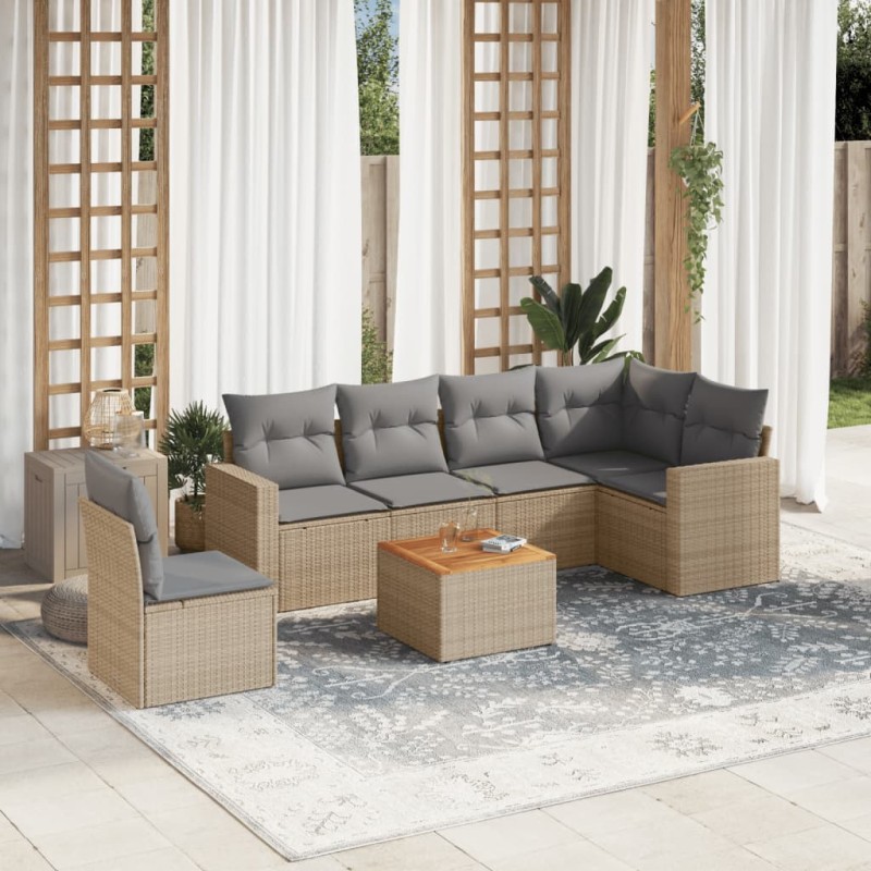 vidaXL Set sofás de jardín 7 piezas y cojines ratán sintético beige vidaXL Set sofás de jardín 7 piezas y cojines ratán sintético beige