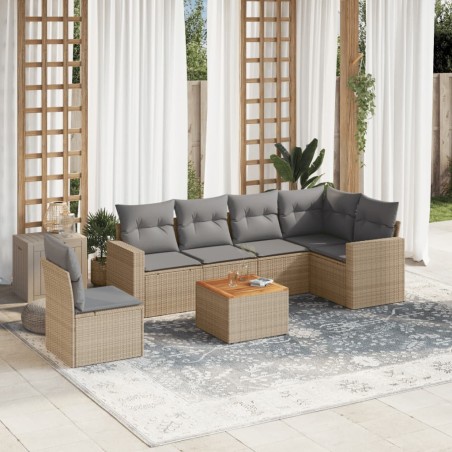 vidaXL Set sofás de jardín 7 piezas y cojines ratán sintético beige