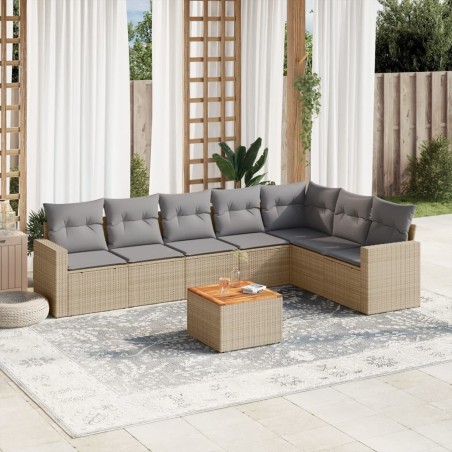 vidaXL Juego de sofás de jardín con cojines beige 8 pzas ratán PE