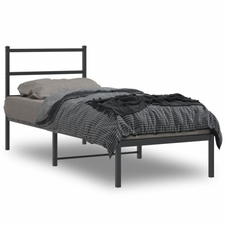 vidaXL Estructura de cama con cabecero metal negro 75x190 cm