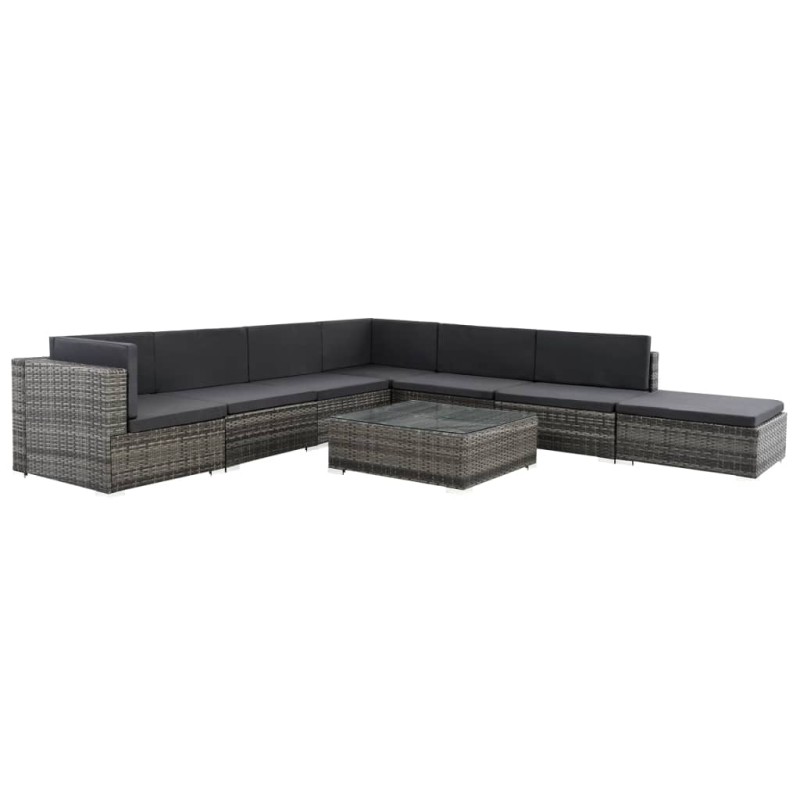 vidaXL Set de muebles de jardín 8 pzas y cojines ratán sintético gris vidaXL Set de muebles de jardín 8 pzas y cojines ratán sintético gris