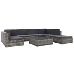 vidaXL Set de muebles de jardín 8 pzas y cojines ratán sintético gris