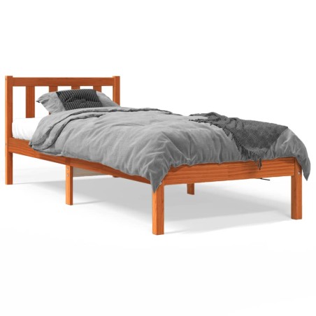 vidaXL Estructura de cama madera maciza de pino marrón cera 90x200 cm