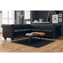 vidaXL Sofá Chesterfield de esquina 5 plazas de cuero artificial negro 