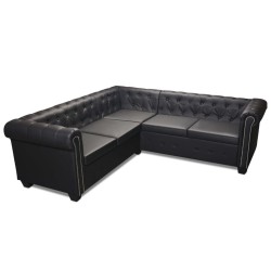 vidaXL Sofá Chesterfield de esquina 5 plazas de cuero artificial negro 