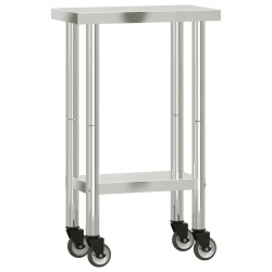 vidaXL Mesa de trabajo de cocina con ruedas acero inox 55x30x85 cm