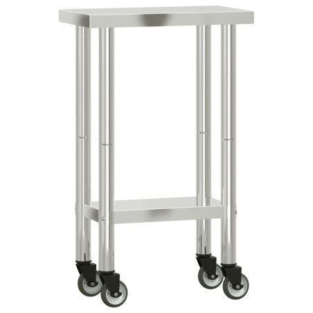vidaXL Mesa de trabajo de cocina con ruedas acero inox 55x30x85 cm