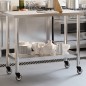 vidaXL Mesa de trabajo de cocina con ruedas acero inox 110x55x85 cm vidaXL Mesa de trabajo de cocina con ruedas acero inox 110x55x85 cm