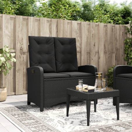 vidaXL Sillón reclinable de jardín con cojines ratán sintético negro