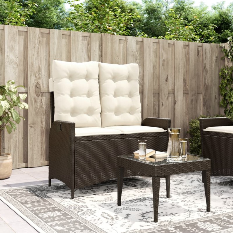 vidaXL Sillón reclinable de jardín con cojines ratán sintético marrón
