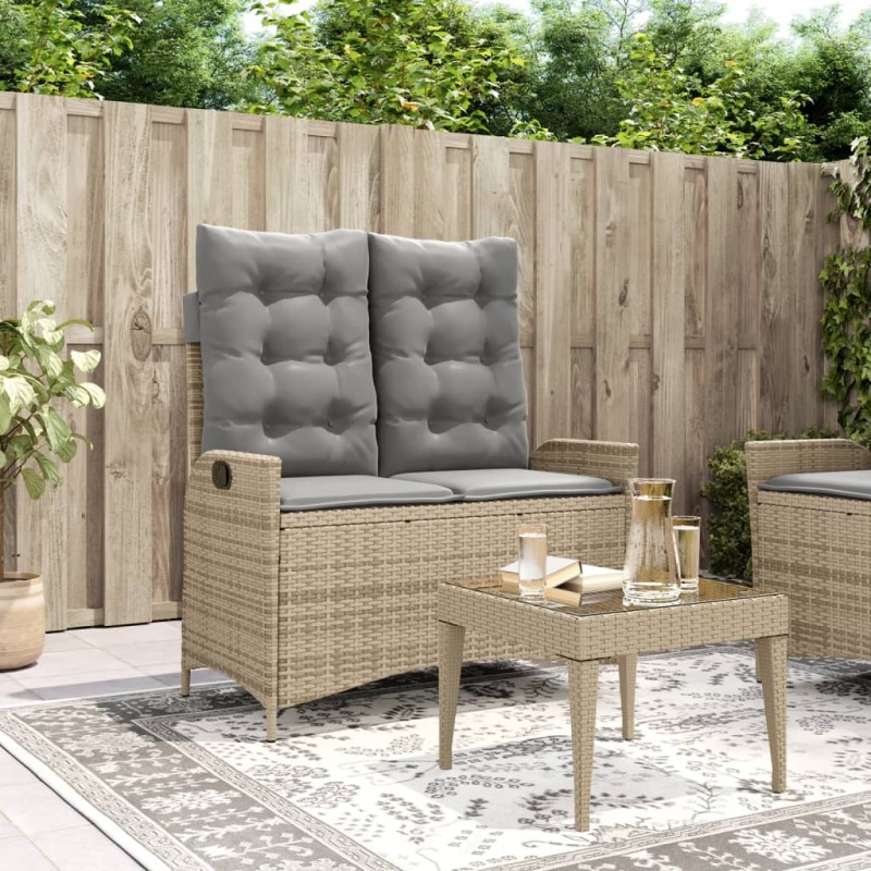 vidaXL Sillón reclinable de jardín con cojines ratán sintético beige vidaXL Sillón reclinable de jardín con cojines ratán sintético beige