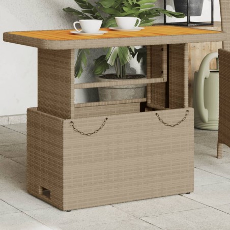 vidaXL Mesa de jardín ratán sintético madera acacia beige 90x55x71 cm