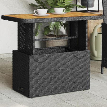 vidaXL Mesa de jardín madera de acacia y ratán PE negro 90x55x71 cm