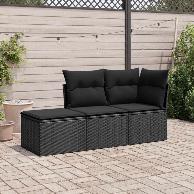 vidaXL Set de sofás de jardín con cojines 3 pzas ratán sintético negro vidaXL Set de sofás de jardín con cojines 3 pzas ratán sintético negro