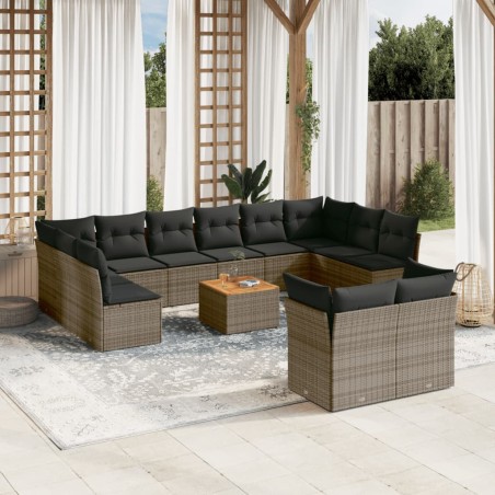 vidaXL Set sofás de jardín con cojines 13 piezas ratán sintético gris