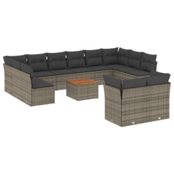 vidaXL Set sofás de jardín con cojines 13 piezas ratán sintético gris