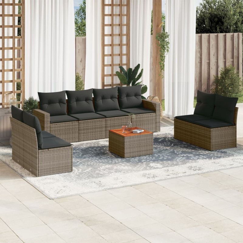vidaXL Set de muebles de jardín 9 pzas y cojines ratán sintético gris vidaXL Set de muebles de jardín 9 pzas y cojines ratán sintético gris