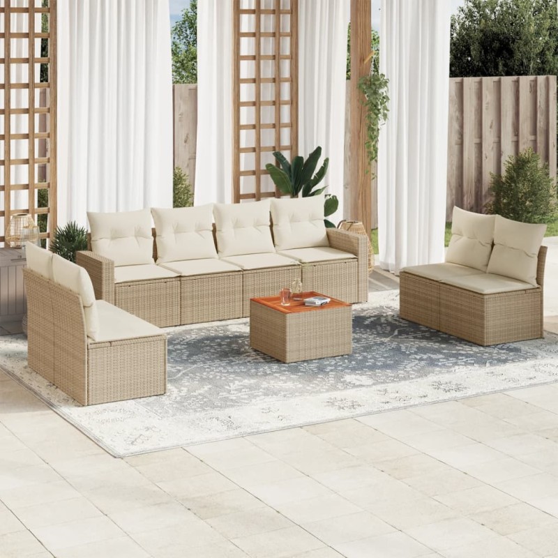 vidaXL Set de sofás de jardín 9 pzas con cojines ratán sintético beige vidaXL Set de sofás de jardín 9 pzas con cojines ratán sintético beige