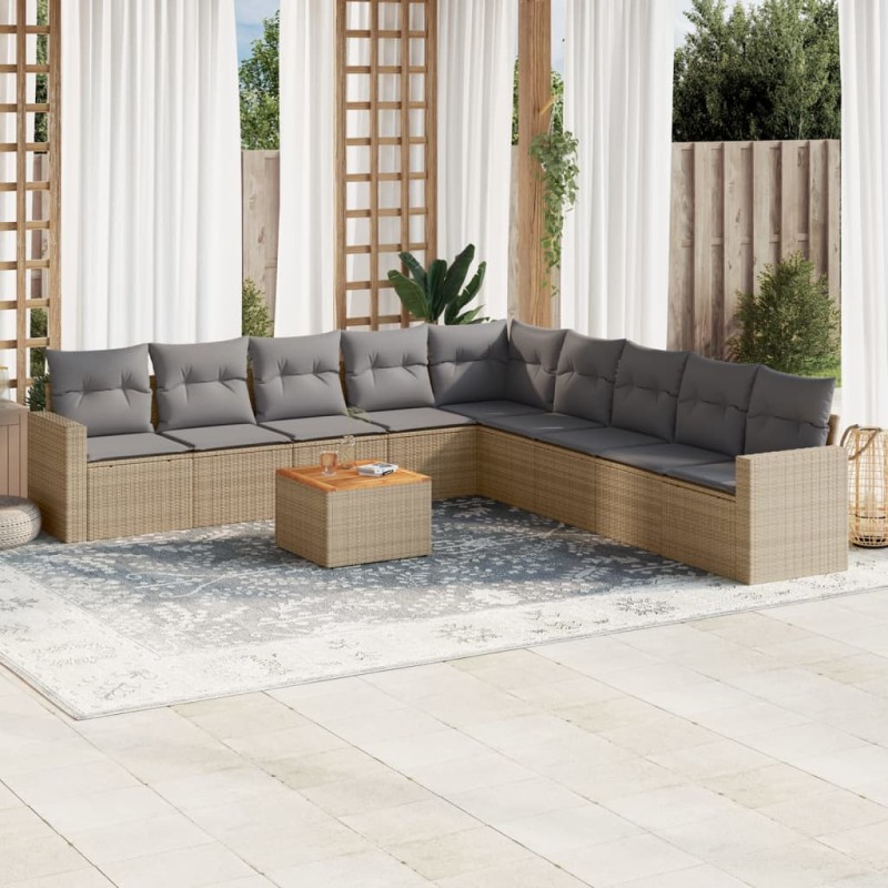 vidaXL Juego de sofás jardín con cojines beige 10 pzas ratán sintético vidaXL Juego de sofás jardín con cojines beige 10 pzas ratán sintético