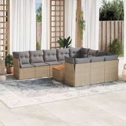 vidaXL Set de sofás de jardín 11pzas con cojines ratán sintético beige